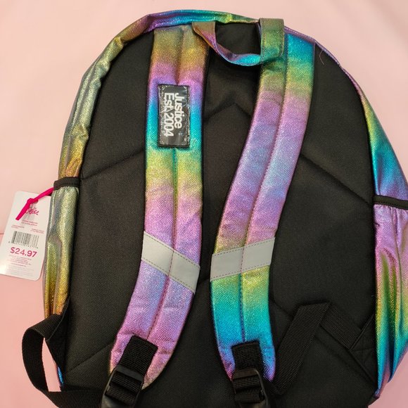 JUSTICE girls rainbow color sparkle backpack NWT - Picture 3 of 3